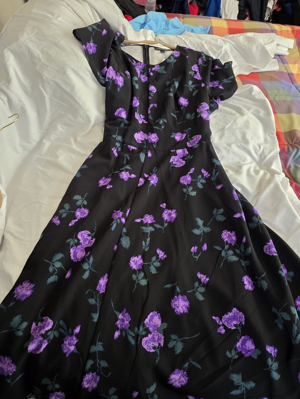 Lane Bryant Black High-Low Dress with Purple Floral Print